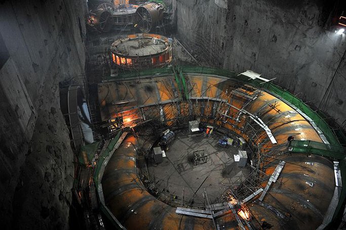 Oversized pipes inside the dam wall