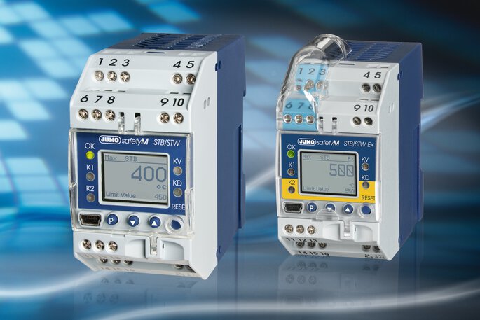 Safety temperature limiters and monitors according to DIN EN 14597 and ATEX approval JUMO safetyM STB/STW Ex