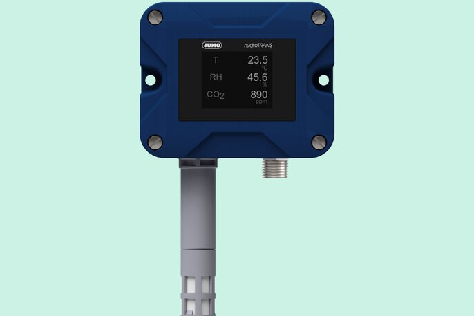  Humidity and temperature transducer with optional CO2 module in wall-mounted version JUMO hydroTRANS S20 (907042)