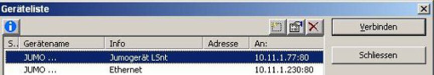 Device list with IP addresses and connection options