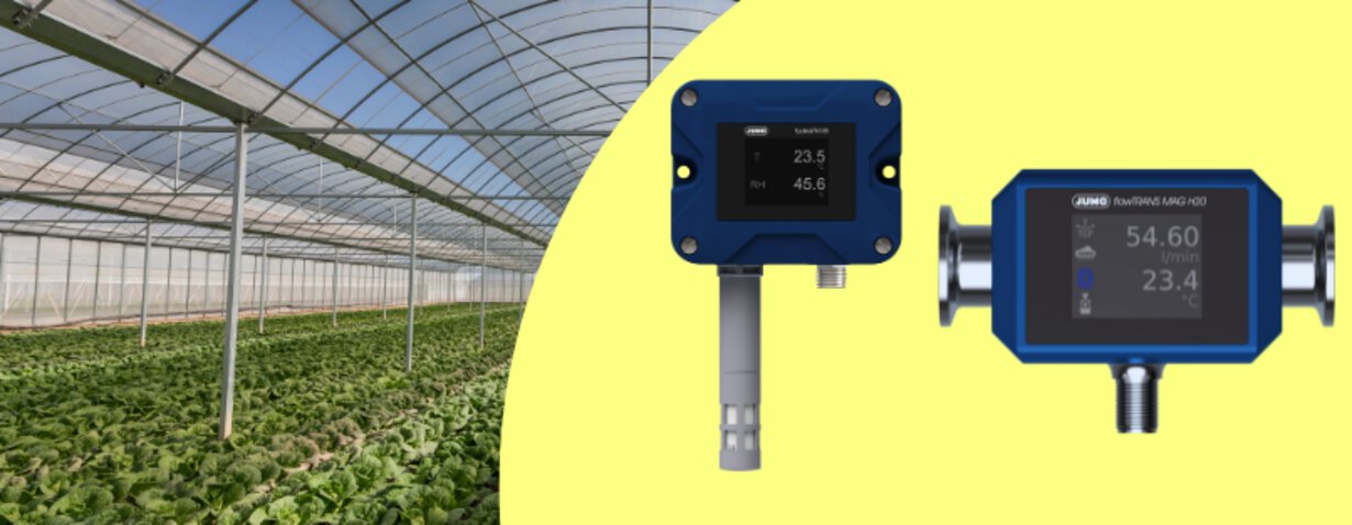 JUMO hydroTRANS humidity, temperature and CO2 sensors JUMO flowTRANS MAG H20 electromagnetic flow meter for greenhouses