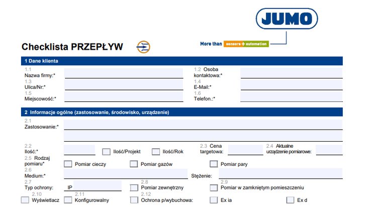 checklista wyboru przepływomierza