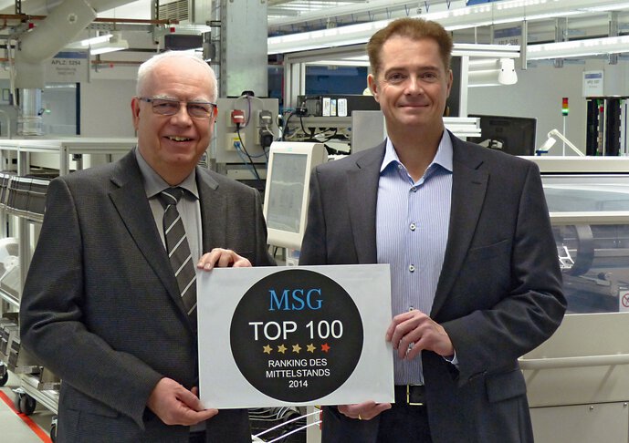 Bernhard und Michael Juchheim mit der Auszeichnung zum Top 100 Mittelstandsunternehmen durch die MSG