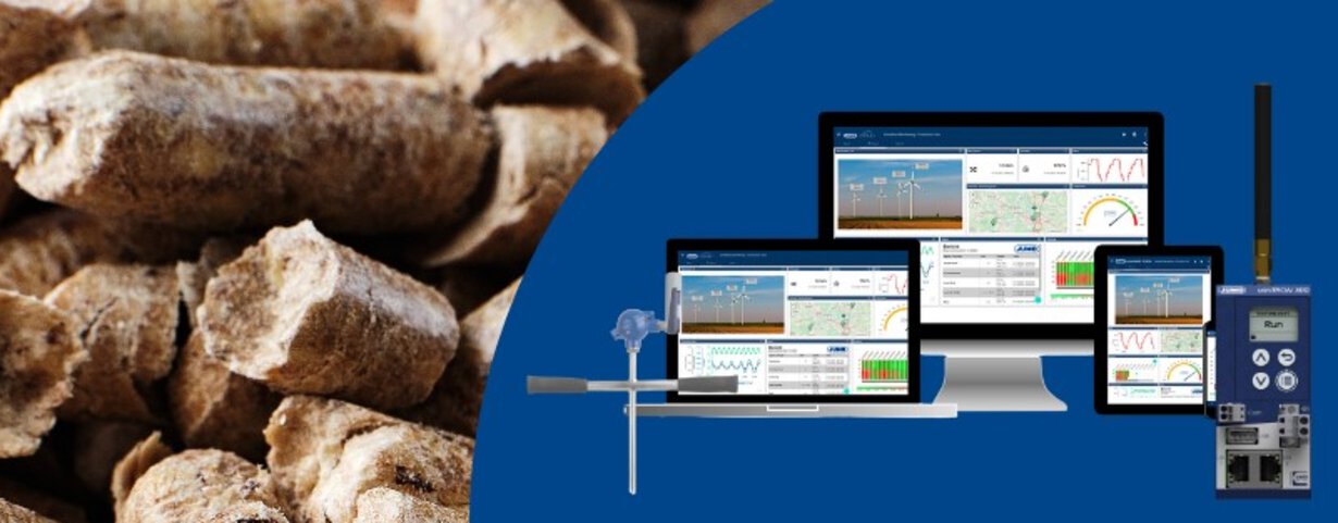 JUMO Wtrans B wireless sensor, JUMO Wtrans T01 and JUMO Cloud - a solution for precise biomass temperature measurement.