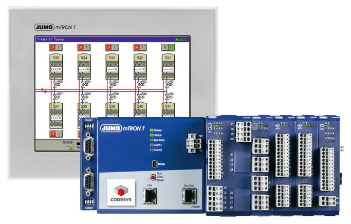 JUMO mTRON T Systém měření, řízení a automatizace s HMI panelem