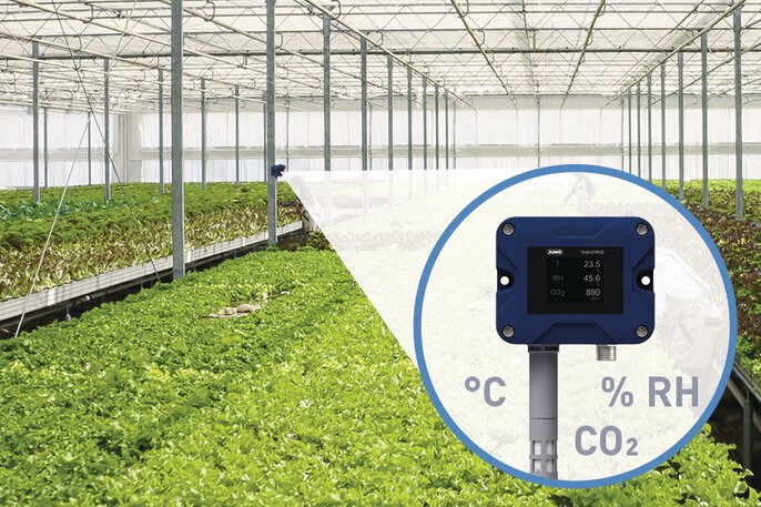 To provide a complete picture of greenhouse conditions, we implemented a system based on humidity and temperature sensors with a C02 JUMO hydroTRANS module (907042).