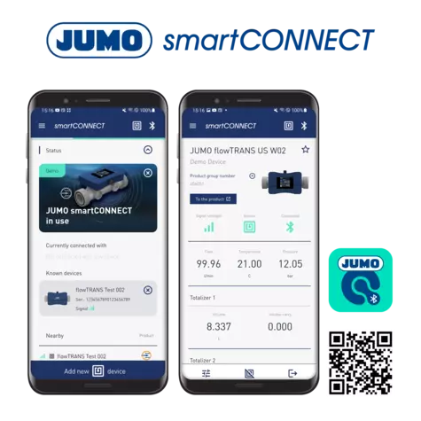 JUMO smartCONNECT - Mobil hozzáférés a JUMO eszközökhöz Bluetooth alkalmazáson keresztül.