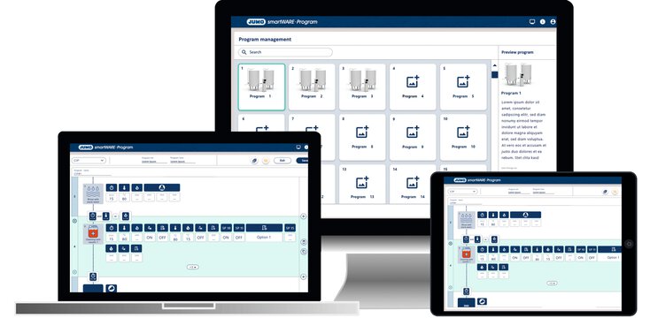 JUMO smartWARE Program for a CIP system on PC, tablet and laptop 