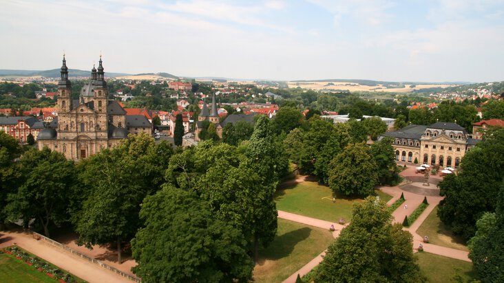 Flygfoto över gamla stan i Fulda 
