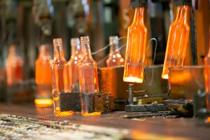 Pomiar poziomu szkła w zakładzie produkcji butelek