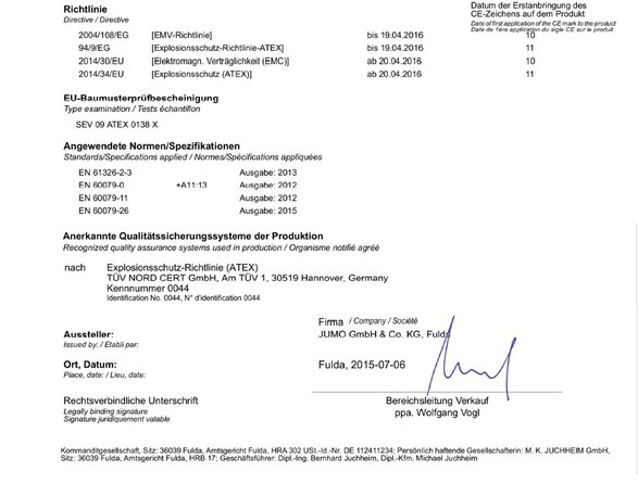 JUMO certificate