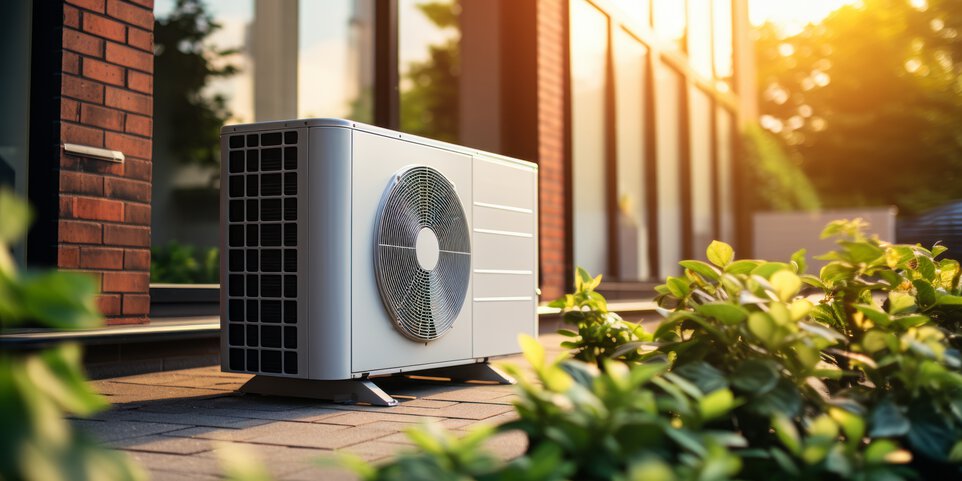 Heat Pump in front of a residential home