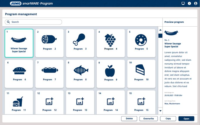 Selection of the programme - meat processing