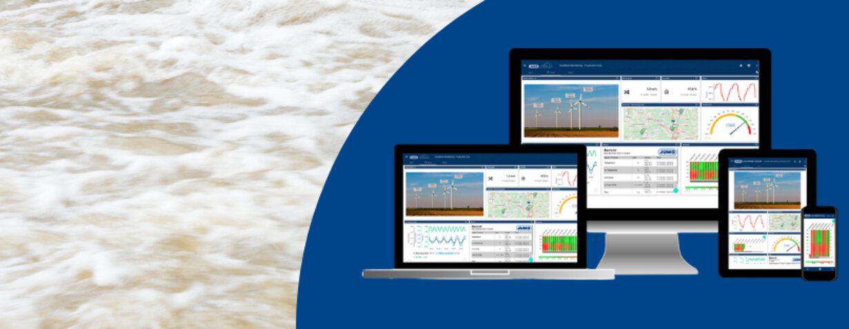 JUMO SCADA Cloud process management IoT platform (701810) for recording measured water level values
