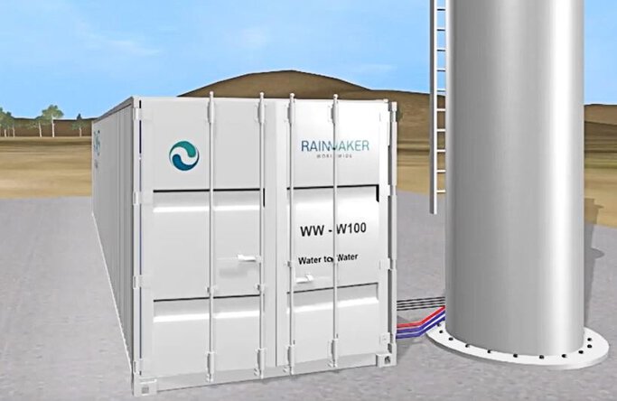 Rainmaker's W2W unit uses renewable energy generated by a wind turbine