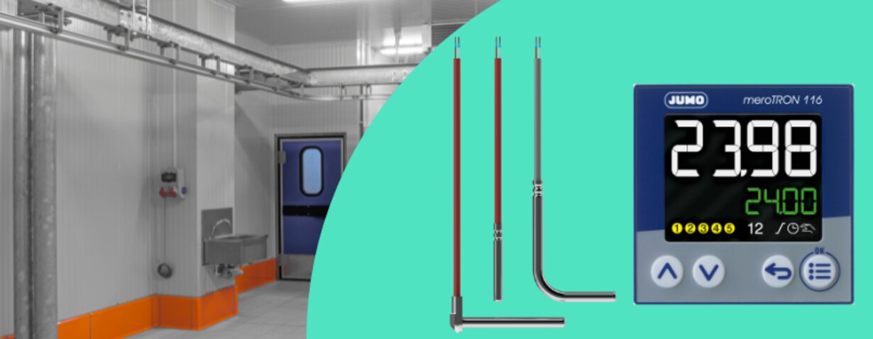 Temperature monitoring in a cold storage room using resistance sensors (902150) and a JUMO meroTRON PLC (703051)