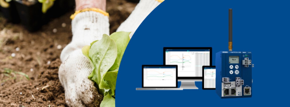 JUMO variTRON 300 and JUMO Cloud as a monitoring system for technical installations in horticulture.