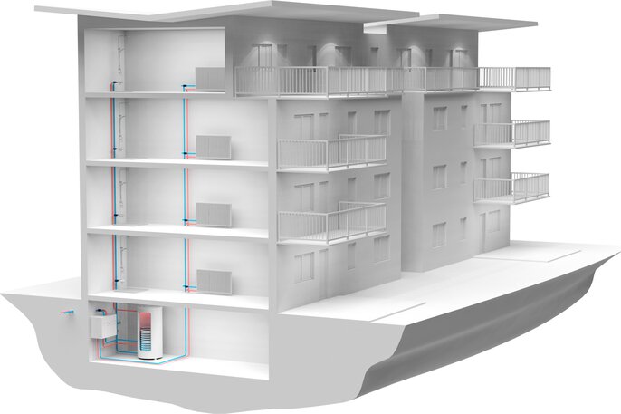 Circuito di riscaldamento con sonde di temperatura per contatori di calore in un condominio con fornitura di teleriscaldamento