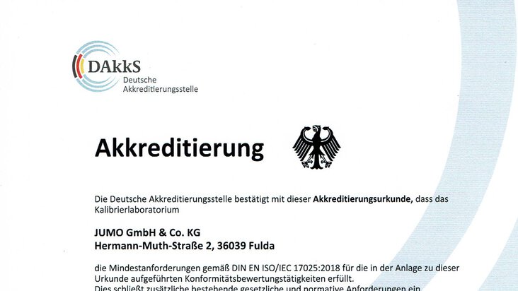 JUMO-Akkreditierungsurkunde